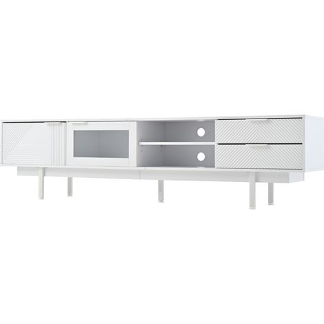 TV-Lowboard Weiß 200x40x50,5 cm, 2 Türen, 2 Schubladen, ESG-Glas HOMVRA (1/5)