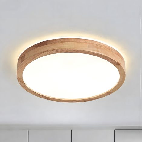 Plafonnier LED En Bois Ø30cm 4500K 1620Lm 20W Plafonnier Rond En Bois Naturel À 360°, Chambre À Coucher, Salon, Chambre D'Enfant, Cuisine, Salle À Manger, Maison, Bureau (Blanc Neutre) (1/5)