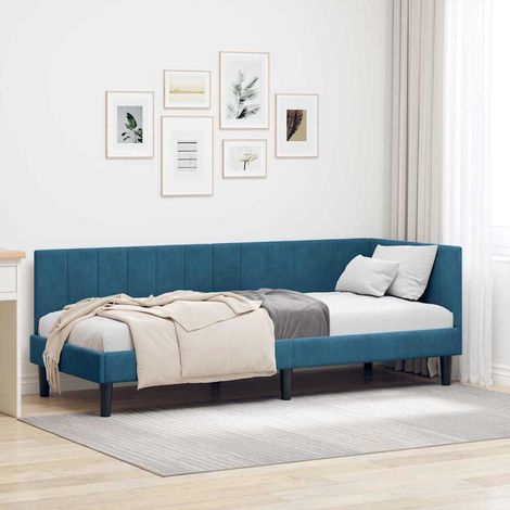 Eckbettgestell mit Kopfteil Blau 80 cm x 200 cm Samt