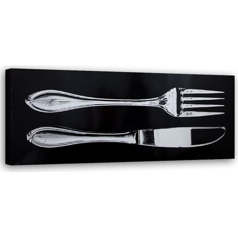 Tableau sur toile Couverts Fourchette Couteau Argent 90x30 (1/5)