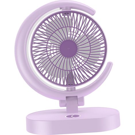 Ventilador de escritorio USB silencioso y recargable con luz LED, portátil y multifuncional para el hogar, la oficina y los viajes, color morado, ABS, 650 g, batería integrada. (1/5)