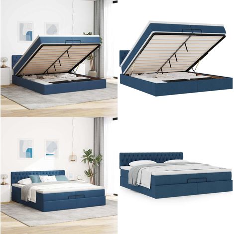 Ottoman-Bett mit Matratze Blau 200x200 cm Stoff - Matratze - Stauraum (1/5)