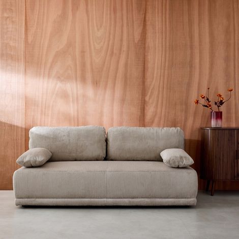 Banquette convertible 3 places velours côtelé avec coffre de rangement - L 192 x P 100 x H 81cm - Nelson Velours côtelé Taupe (1/5)
