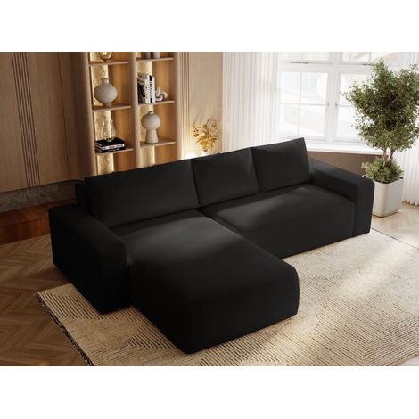 Canapé D'angle Convertible Méridienne Gauche Tazones Tissu Velours Noir (1/5)