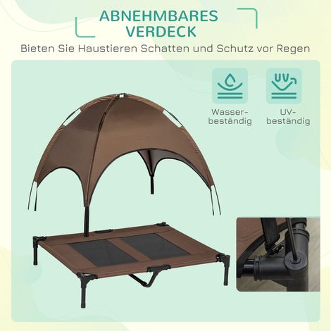 Lit surélevé pour chien avec dais, couchette pour animal de compagnie, lit de chien extérieur avec toit, respirant, en taffetas pour camping, café 92 x 76 x 90 cm (1/5)