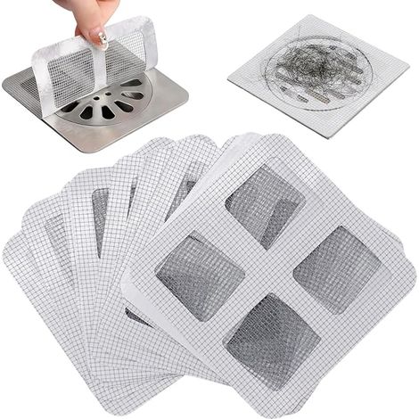 200 Pièces Autocollants Jetables Attrape Cheveux Douche 10×10cm, Filtre Cheveux Douche Maille, Tamis à Cheveux Douche, Protection Drain Salle de Bain, Baignoire, Évier Cuisine (1/5)