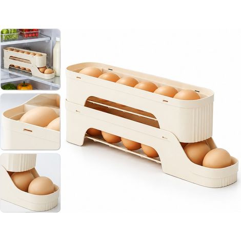 1 Pièce Beige 2 Niveaux Boîte à Œufs à Rouleaux pour Porte de Réfrigérateur 35 x 7,6 x 11 cm 0,25 kg Organisation Cuisine Domicile (1/5)
