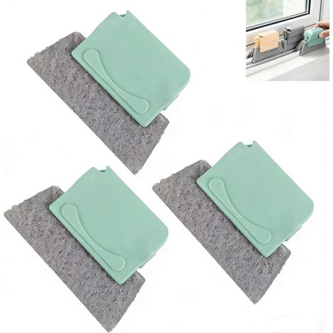 Set di 3 spazzole per la pulizia di davanzali e guarnizioni di finestre, spazzole per la pulizia domestica, più larghe e spesse (blu-verde, già assemblate)