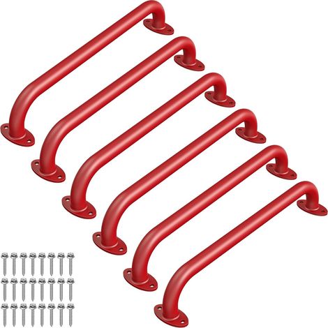 Poignee Escalade Enfant, 43cm Poignées de Terrain de Jeux 6pcs Main Courante pour Escalier Barre Poignée Sécurité Barres d'appui pour Aire Jeux/Jardin/Douches/Toilettes, Base Ovale/Rouge (1/5)