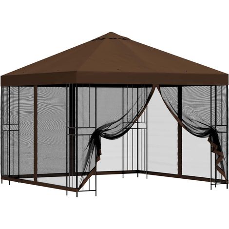 Garden Gazebo with Sidewalls 3 x 3 m Brown Polyester and Steel vidaXL (1/5)