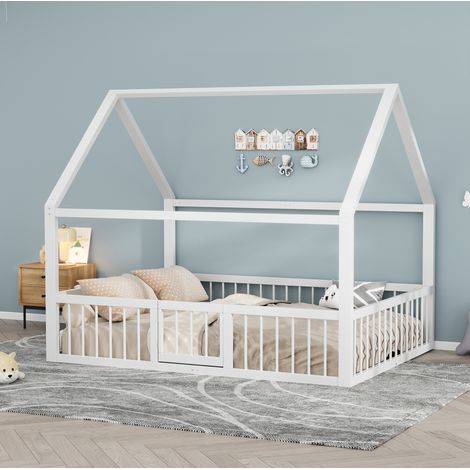 Bett Kinderbett 140x200 mit Dach Metall Weiß HAVRYA (1/5)