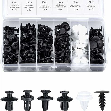 Rivetti per finiture interne, clip in plastica, rivetti in plastica, clip di protezione per fissaggio, pannello porta, fibbia, scatola da 100 pezzi, 6 tipi diversi di fibbia di fissaggio per auto, fib
