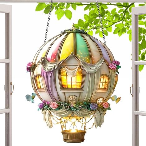 Lampe Montgolfière  Luminaire Décoratif Portable pour Extérieur,Lanterne Flamme Dansante 2D pour Anniversaire Femme Maman Jardin Terrasse Allée Fête Extérieur (1/5)