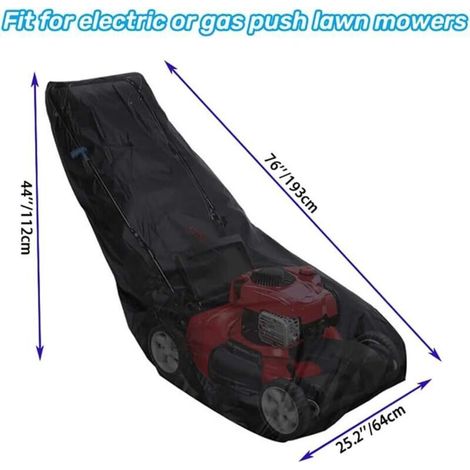 Housse imperméable pour tondeuse à gazon avec cordon de serrage Coupe-vent, anti-poussière, anti-UV, 210D Oxford Fabric Walk Behind Lawnmower Cover (193 x 64 x 112 cm) (1/3)