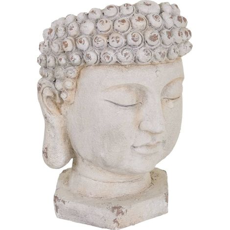 Macetero cabeza buda magnesio blanco, 35x35x50h cm