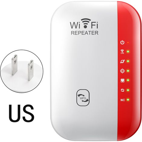 WiFi repeater, network extender, UK/Australia standard wireless signal amplifier, new home router - third generation, 7-LED red bun design (1/4)
