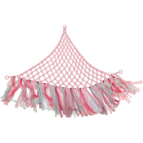 Filet mural bohème tissé main en peluche colorée, organisateur suspendu d'angle pour chambre et dortoir, rangement décoratif polyvalent (1/5)