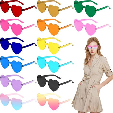 14 paia di occhiali da sole trasparenti a forma di cuore, occhiali a forma di cuore color caramella, occhiali da sole hippie a forma di cuore per feste da donna, occhiali da sole a forma di cuore per (1/5)