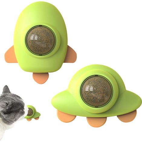 Balle À Herbe À Chat - Jouet Nettoyage Dents - Rotation 360 Et Adhésif Mural - Pour Chaton Et Adulte - Lot De 2 (1/5)