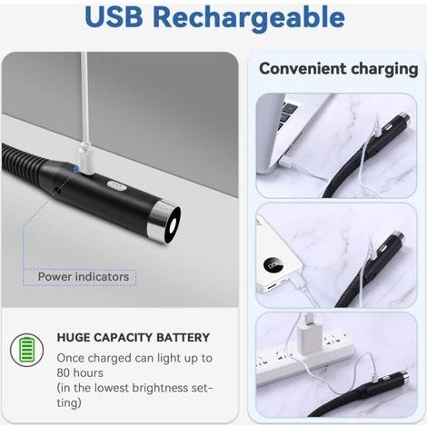 Lampe de Lecture de Cou-Lampe lecture Rechargeable3 Niveaux de Luminosité Réglables-Pliable à 360°- Liseuse LED USB pour Voyager-Tricoter-Camping (1/4)