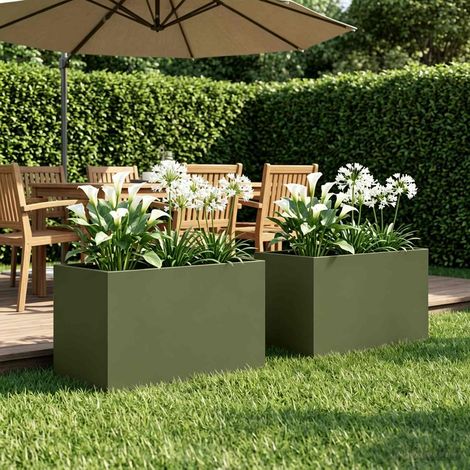 Cache-pot de jardin 2 pc Vert olive 50 x 40 x 40 cm (1/5)