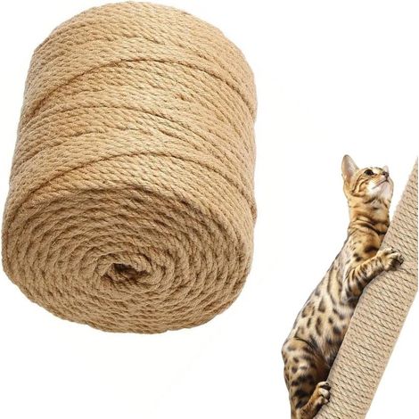 Corda in sisal da 100 m – per sostituire o riparare un tiragraffi, pali per gatti naturali, giardinaggio, decorazione interna