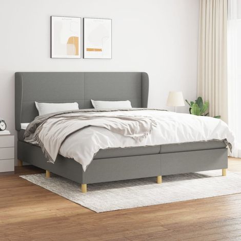 Lit à sommier tapissier avec matelas - Cadre De Lit Moderne: King Size - Lit Double - Gris foncé 200x200cm Tissu Chic-886168 (1/5)