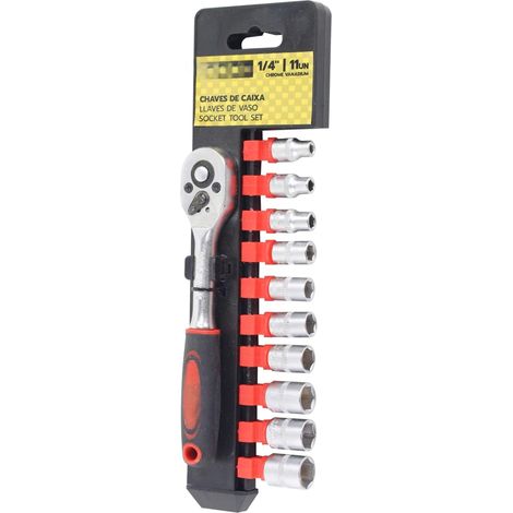 Clé à douille - Lot de 11 pièces de 1/4", fabriquées en acier CRV, idéales pour les travaux de précision et de durabilité en quincaillerie.