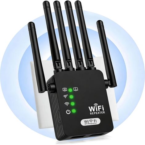 JSSEVN-Amplificateur WiFi Puissant, Répéteur WiFi Très Longue Portée avec 6 Antennes, Couverture Extra Large jusqu'à 1000 m², 2 Ports Ethernet (1/5)