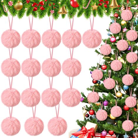 16 pièces de boules de Noël roses, décoration à suspendre pour sapin de Noël, pendentif en fausse fourrure pour pompon (1/5)