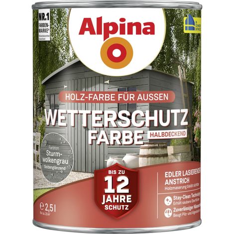 Alpina Wetterschutzfarbe 2,5 L sturmwolkengrau Holzschutzfarbe (1/3)