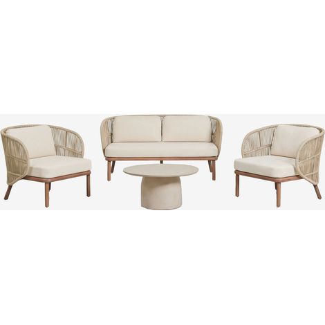 SKLUM Wohnzimmerset mit 2-Sitzer-Sofa, 2 Capri-Sesseln und rundem Couchtisch Ø75 cm in Layana-Beton Creme-Beige (1/5)