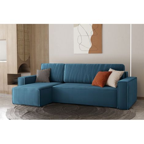 Ecksofa Schlafsofa Sofa MARIS Stoff Petrolblau Ottomane Links (1/4)
