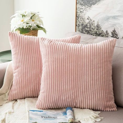 Set di 2 federe quadrate decorative in morbido velluto a coste, ideali per divano, camera da letto e auto, 45 x 45 cm (18 x 18 pollici), colore loto. (1/5)