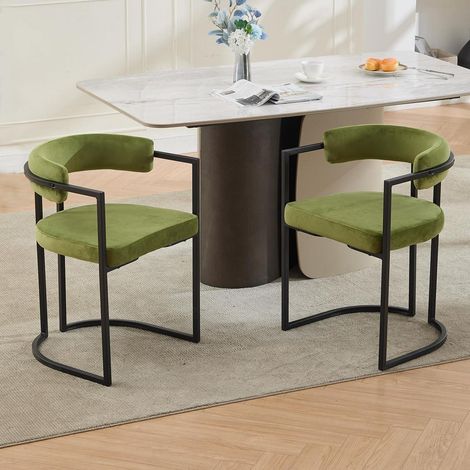Esszimmerstühle 2er Set, Samt Polsterstühle mit Metallgestell, Grün (1/5)