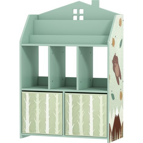 Bibliothèque enfant avec 2 bacs en tissu, étagère ouverte pour enfants de 3 à 8 ans, 62,5x30x91,5 cm, vert (1/5)
