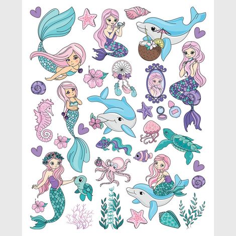Sticker - Sirènes et dauphins - 14x20 cm (1/4)
