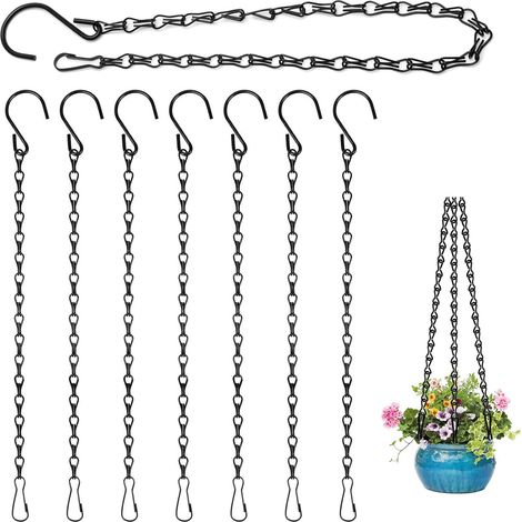 Lot de 8 chaînes de Suspension,Noires de 50 cm avec Crochets en S,chaînes métalliques pour Suspendre paniers à Fleurs,Plantes,mangeoires,lanternes,intérieur/extérieur (1/5)