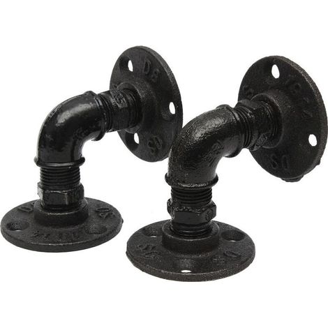 Support Mural - Fixation Pour Tube - En Fer Noir - Longueur 70 mm - Pour Étagère À Bouteilles - Lot De 2 Pièces (1/5)