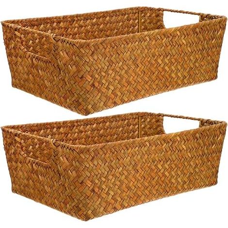 Lot de 2 paniers en osier tressé à la main - 30 x 20 x 10 cm - Panier de rangement multifonction pour cuisine, fruits et collations, organisateur de table décoratif (1/5)