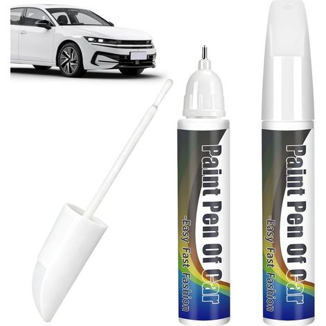Lot de 2 Stylos Retouche Peinture Voiture Blanc 12ml, Pinceau et Pointe Précision, Réparation Rayures Auto Moto Jantes Séchage Rapide (1/5)