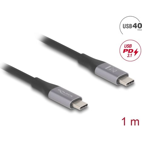 Delock Cable USB 40 Gbps USB Type-Câ¢ macho a macho PD 3.1 240 W E-Marker 1 m gris metal