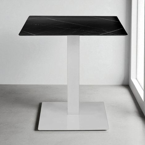 Tavolo pub ristorante bar 70x70 cm Top esterno HPL effetto Marmo NERO gamba bianco H 74 (1/5)