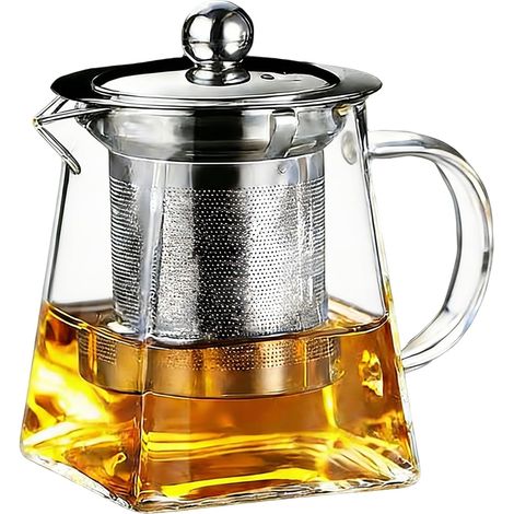 Théière avec infuseur - 1 unité - Verre borosilicate - Filtre acier inoxydable amovible - Pour thé parfumé noir fruits - 350ML (1/5)