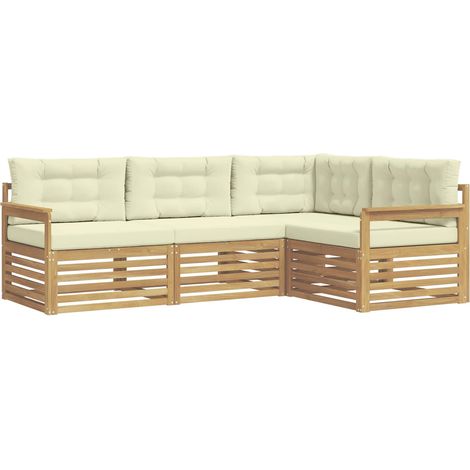 Outdoor Sofa Set with Cushion 5 pcs White and Cream Polyester vidaXL (1/5)