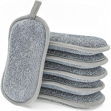 Éponge vaisselle lavable Lot de 6 tampons grattants double face Antibactérienne en microfibre Nettoyage efficace plaques et poêles (1/5)