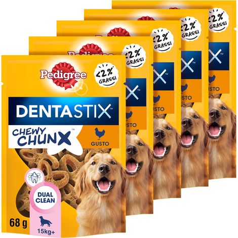 Pedigree Dentastix Chewy Chunx, Snack Dentale al Pollo per Cani Taglia Media e Grande, 5 Sacchetti da 68g (1/5)