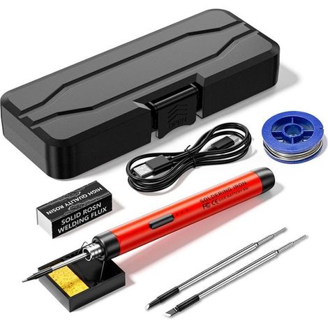 Kit de Fer à Souder Sans Fil - Fer à Souder Portable Rechargeable USB - 8W avec Écran LED et 3 Pannes - Température Réglable de 300°C à 450°C - Fer à Souder Électrique Style Stylo pour Réparations (1/5)