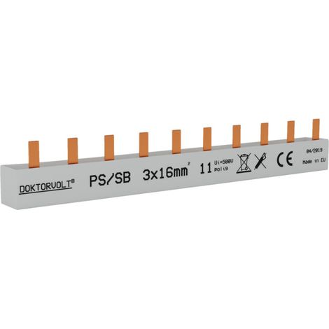 Barra di connessione trifase a 11 moduli con pin da 16 mm² per quadro di distribuzione