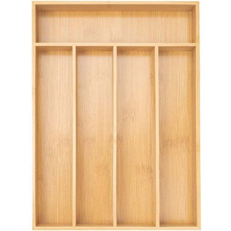 Besteckaufbewahrungsbox, Küchenschubladen-Organizer, Besteckorganizer aus Bambus, Besteckhalter, Besteckaufbewahrungsbox, Besteckschubladenaufbewahrung (5 Fächer)